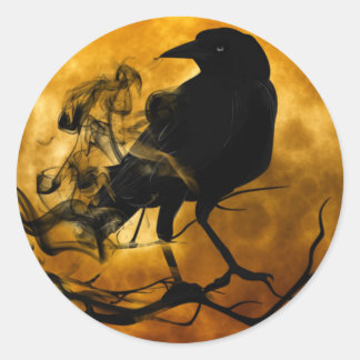 Creepy Black Crow Halloween Ronde Sticker