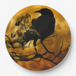 Creepy Black Raven Halloween Papieren Bordje