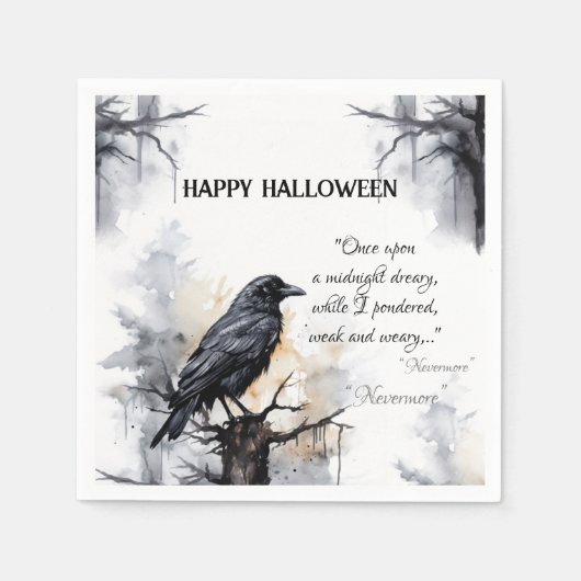 Creepy Black Raven Happy Halloween Servet (Voorkant)