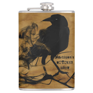 Creepy Black Raven Witches Brew Heupfles