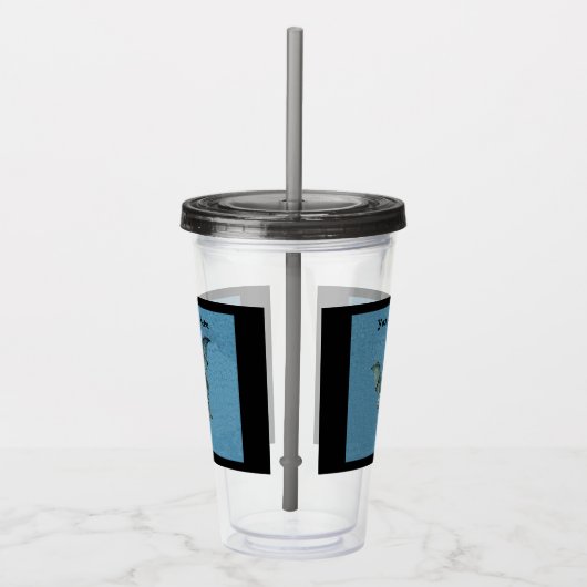 Creepy Blue Bat White Face Black Border Acryl Drinkbeker (Rechts)