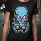 Creepy Blue Gothic gestileerde tentakel schedel T-shirt