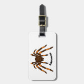 Creepy brown en oranje tarantula spider cartoon bagagelabel (Voorkant verticaal)