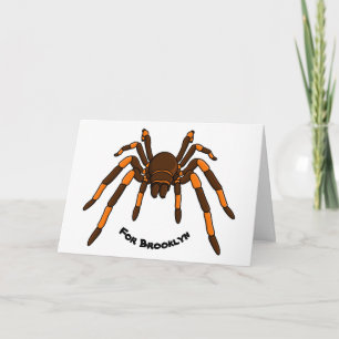 Creepy brown en oranje tarantula spider cartoon kaart
