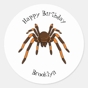 Creepy brown en oranje tarantula spider cartoon ronde sticker