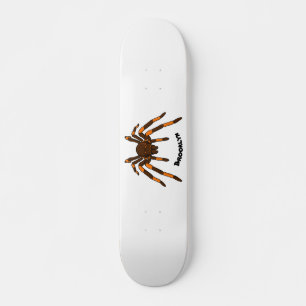 Creepy brown en oranje tarantula spider cartoon skateboard