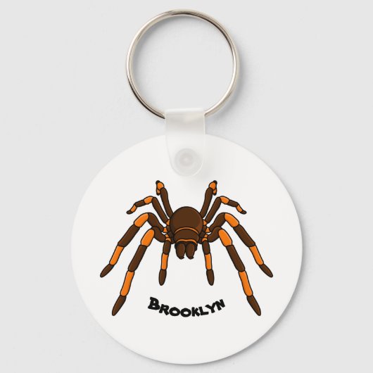 Creepy brown en oranje tarantula spider cartoon sleutelhanger (Voorkant)