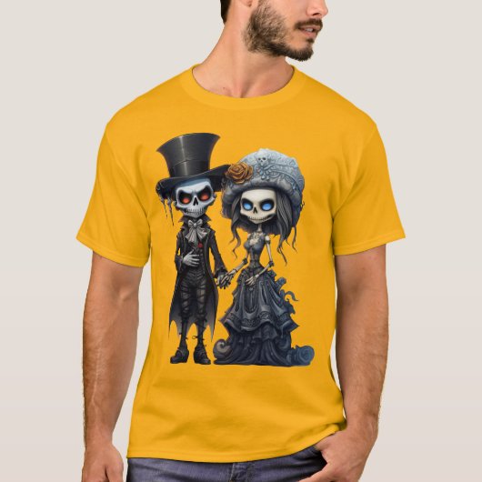 Creepy bruid bruidegom Halloween corpse paar T-shirt (Voorkant)