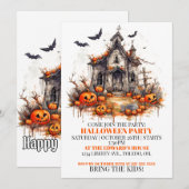 Creepy Cabin Happy Halloween Party Uitnodigingen (Voorkant / Achterkant)