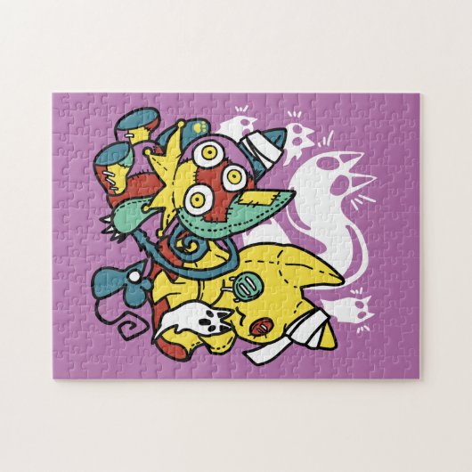 Creepy Cats Halloween Art: Paw-sitively angstaanja Legpuzzel (Horizontaal)