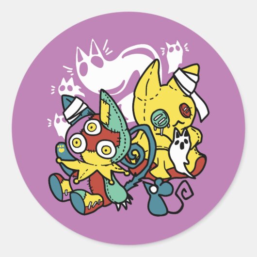 Creepy Cats Halloween Art: Paw-sitively angstaanja Ronde Sticker (Voorkant)