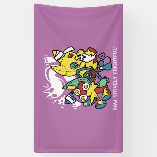 Creepy Cats Halloween Art: Paw-sitively angstaanja Spandoek (Verticaal)