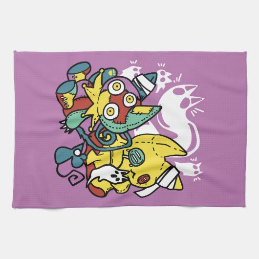 Creepy Cats Halloween Art: Paw-sitively angstaanja Theedoek (Horizontaal)