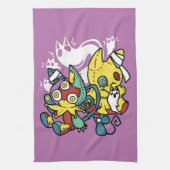 Creepy Cats Halloween Art: Paw-sitively angstaanja Theedoek (Verticaal)