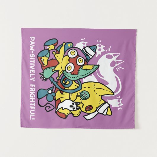 Creepy Cats Halloween Art: Paw-sitively angstaanja Wandkleed (Voorkant (horizontaal))