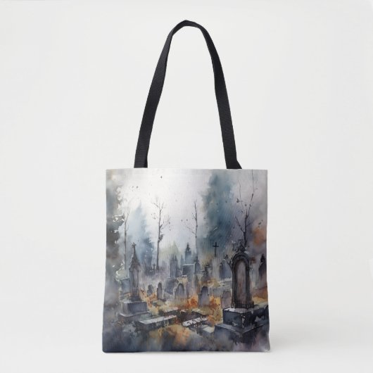 Creepy Cemetery Graveyard Graves kruist Halloween Draagtas (Voorkant)