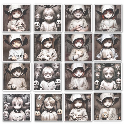 Creepy Chibi Kind Geesten Spooky Halloween Sticker (Voorkant)