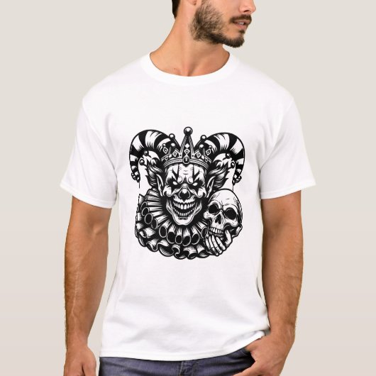 Creepy Clown: een boze nar met schedel T-shirt (Voorkant)