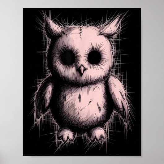 Creepy Cute Goth Owl Horror Sketch Alt Nge Evil  Poster (Voorkant)