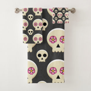 Creepy Cute Kawaii Goth Skull with Flowers
