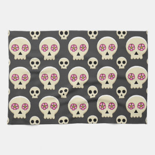 Creepy Cute Kawaii Gothic Skull met Flowers Patter Theedoek