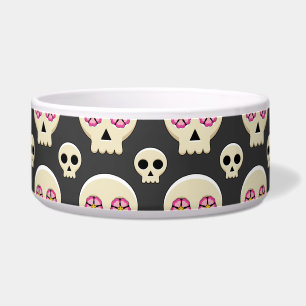 Creepy Cute Kawaii Gothic Skull met Flowers Patter Voerbakje