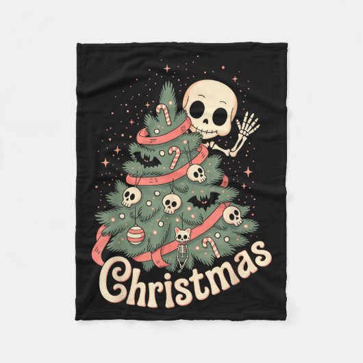 Creepy Cute Kawaii Skeleton Christmas Tree Skull B Fleece Deken (Voorkant)