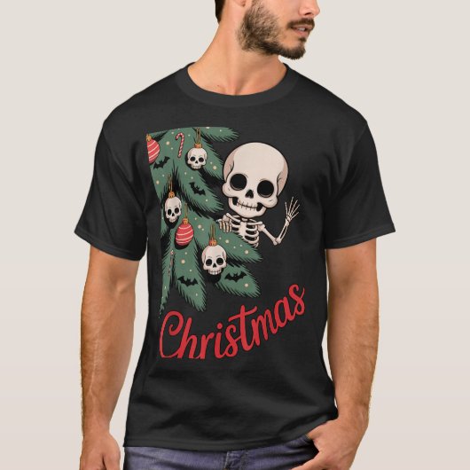 Creepy Cute Kawaii Skeleton Christmas Tree Skull B T-shirt (Voorkant)