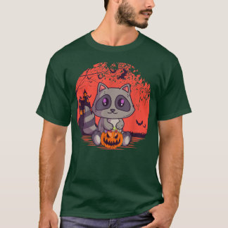 Creepy Cute Raccoon Jack O' Lantern Spooky Halowe T-shirt