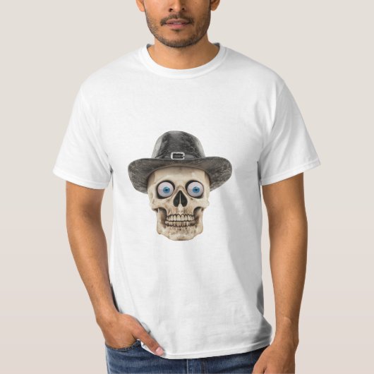 Creepy Cute Skull Wearing Hat T-Shirt (Devant)