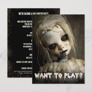 Creepy Doll Budget Volwassen Halloween Uitnodiging