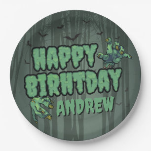 Creepy Donkergroene Zombie Happy Birthday Party Papieren Bordje