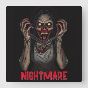 Creepy enge vampier zombie meisje vierkante klok