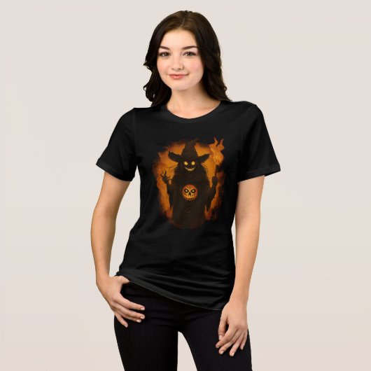 Creepy Fiery Witch Halloween Art Tri-Blend Shirt (Voorkant volledig)