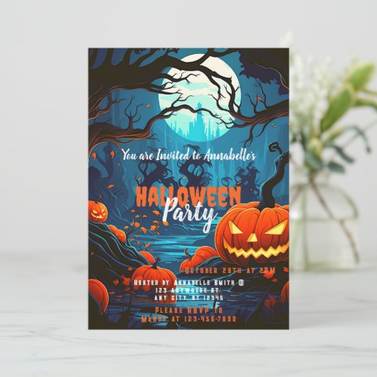 Creepy Forest Jack-O' Lanterns Halloween Party Kaart (Staand voorkant)