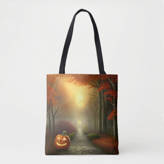 Creepy Forest Path Jack-O' Lantern Halloween Draagtas (Voorkant)