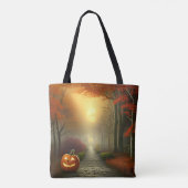 Creepy Forest Path Jack-O' Lantern Halloween Draagtas (Achterkant)