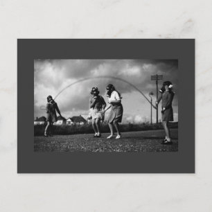 Creepy Gas Mask on Children Jumping Rope Briefkaart