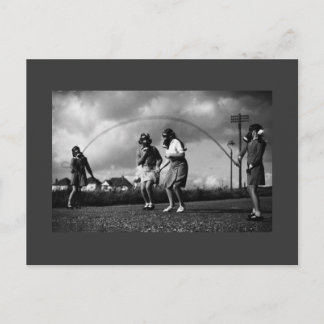 Creepy Gas Mask on Children Jumping Rope Briefkaart
