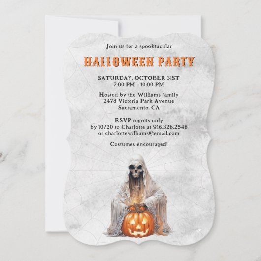 Creepy Ghost Cobweb Pumpkin Halloween Party Kaart (Voorkant)
