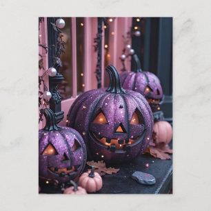 Creepy Glitter Pumpkins Halloween Wenskaart Briefkaart