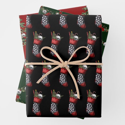 Creepy Gothic Christmas Skull Wrapping Papier Inpakpapier Vel (In situ)