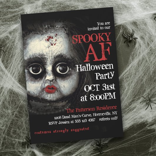 Creepy Gothic Doll Spooky AF Halloween Party Kaart