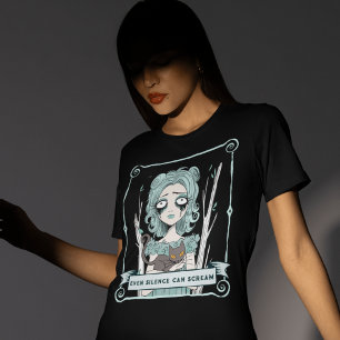 Creepy Gothic Girl Halloween Black Cat Spooky Vibe T-shirt