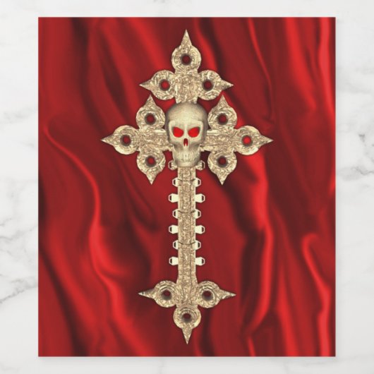 Creepy Gothic Skulls and Cross Halloween Wijn Etiket (Enkel label)