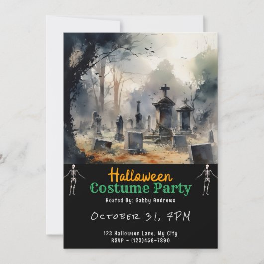 Creepy Graveyard Cemetery Graves Black Halloween Kaart (Voorkant)