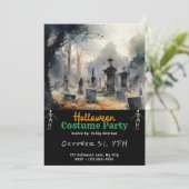 Creepy Graveyard Cemetery Graves Black Halloween Kaart (Staand voorkant)