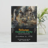 Creepy Graveyard Cemetery Graves Black Halloween Kaart (Staand voorkant)