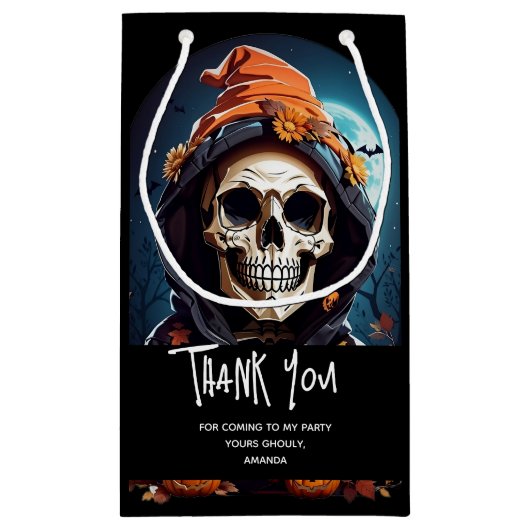 Creepy Grinning Skeleton Party Dank je Klein Cadeauzakje (Achterkant)