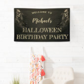 Creepy Hair Skull Halloween Birthday Welkom Spandoek (Insitu)
